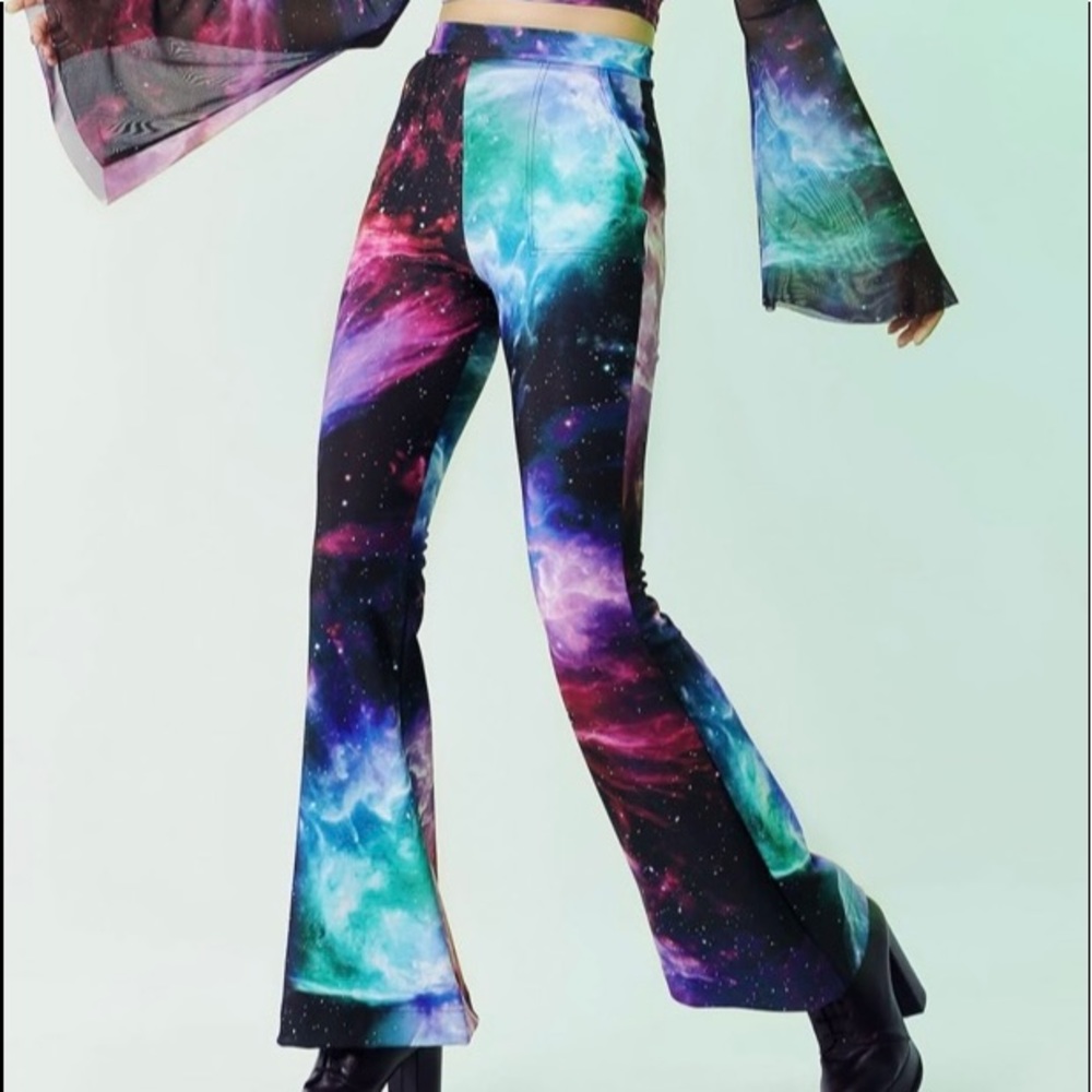 Blackmilk Galaxy rainbow butterfly butterfly flare pants - Size M